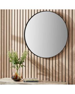 Black Metal Slim Frame Round Wall Mirror Small