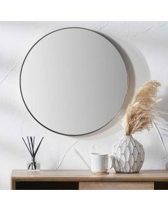 Brushed Silver Metal Slim Frame Round Wall Mirror Medium