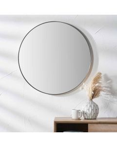 Brushed Silver Metal Slim Frame Round Wall Mirror Small