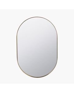 Brushed Gold Metal Slim Frame Oval Wall Mirror