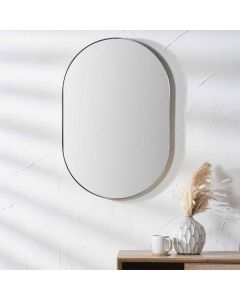 Brushed Silver Metal Slim Frame Oval Wall Mirror