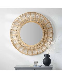 Natural Bamboo Frame Round Wall Mirror