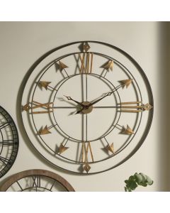 Graphite and Gold Metal Round Wall Clock Large