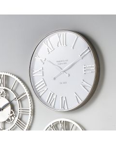 Silver Metal and White Face Round Wall Clock