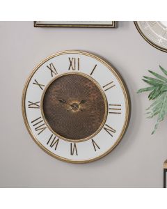 Antique Gold Wood and Geo Print Mirror Wall Clock