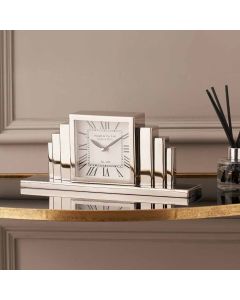 Silver Metal Art Deco Table Clock