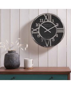 Silver Metal and Black Face Round Wall Clock