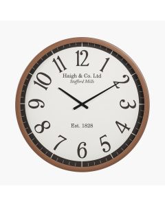 Dark Wood Effect White Faced Round Wall Clock