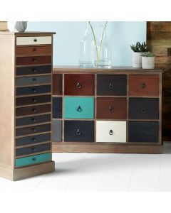 Loft Blue Multicoloured Pine Wood 12 Drawer Unit