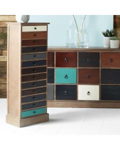 Loft Blue Multicoloured Pine Wood 13 Drawer Unit