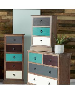 Loft Blue Multicoloured Pine Wood 3 Drawer Unit