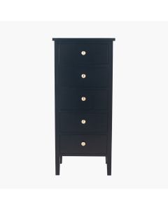 Chelmsford Satin Black Pine Wood 5 Drawer Tall Boy