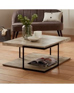 Jersey Concrete Effect Wood Veneer and Black Metal Coffee Table