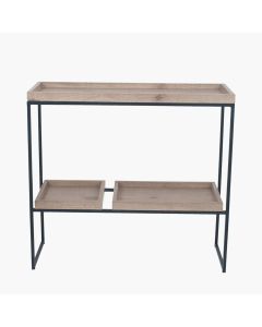 Gallery Natural Wood Veneer and Black Metal 2 Shelf Unit