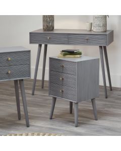 Chaya Dark Grey Pine Wood 3 Drawer Bedside Table