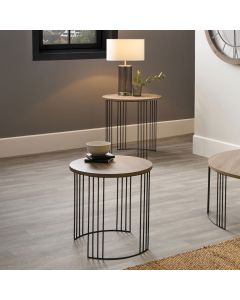 Atri Set of 2 Dark Oak Wood Veneer and Black Metal Side Tables