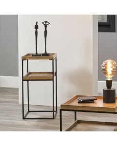 Gallery Natural Wood Veneer and Black Metal Side Table