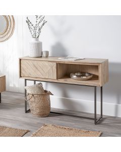 Marca Sand Wash Acacia Wood and Black Metal 1 Drawer Console Table