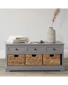 Devonshire Grey Pine Wood 3 Drawer 3 Basket Unit