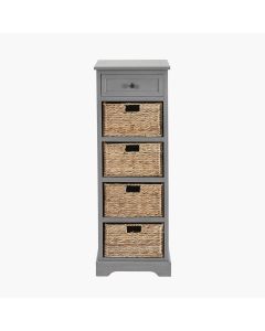 Devonshire Grey Pine Wood 1 Drawer 4 Basket Tall Unit