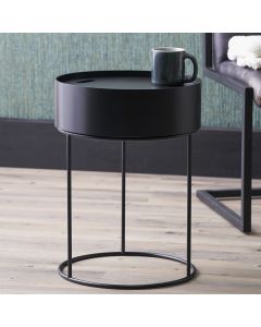 Hugo Black Wood Veneer and Black Metal Storage Table