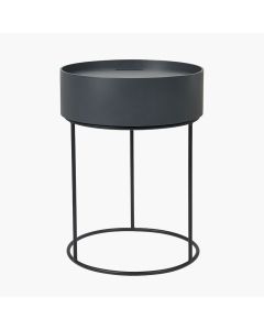 Hugo Dark Grey Wood Veneer and Black Metal Storage Table