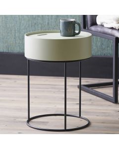 Hugo Sage Green Wood Veneer and Black Metal Storage Table