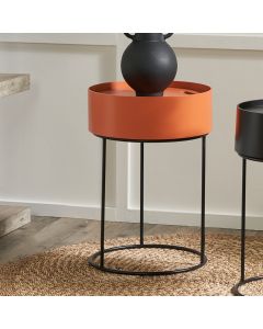 Hugo Tobacco Wood Veneer and Black Metal Storage Table