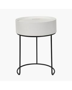 Hugo White Wood Veneer and Black Metal Storage Table