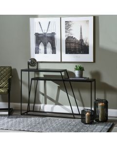 Mashiko S/2 Black Ash Veneer and Black Metal Console Tables