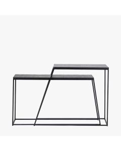 Mashiko S/2 Black Ash Veneer and Black Metal Console Tables