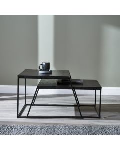 Mashiko S/2 Black Ash Veneer and Black Metal Coffee Tables