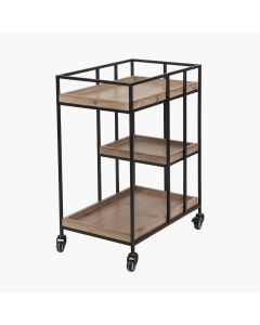 Gallery Natural Wood Veneer and Black Metal Bar Trolley