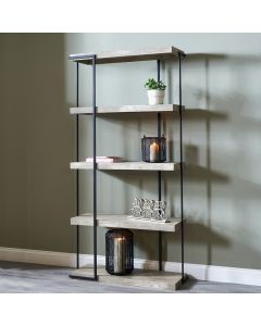 Jersey Concrete Effect Wood Veneer and Black Metal 4 Shelf Unit