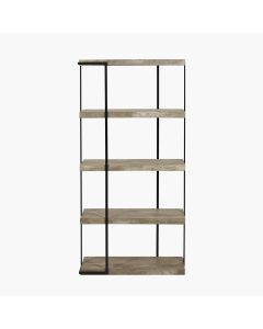 Jersey Concrete Effect Wood Veneer and Black Metal 4 Shelf Unit