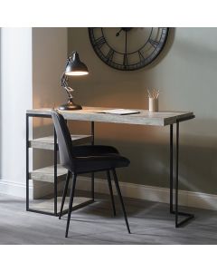 Jersey Concrete Effect Wood Veneer and Black Metal Desk