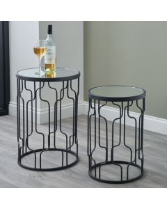 Caprisse Set of 2 Mirrored Glass and Graphite Metal Side Tables