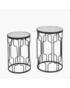 Caprisse Set of 2 Mirrored Glass and Graphite Metal Side Tables