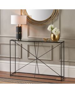 Roxy Glass and Black Metal Console Table