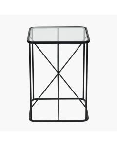 Roxy Glass and Black Metal Side Table