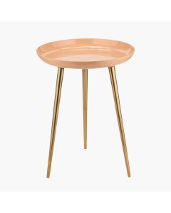 Seline Apricot Enamel and Gold Metal Side Table