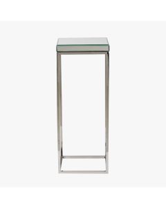 Elysee Mirrored Glass and Silver Metal Square Side Table