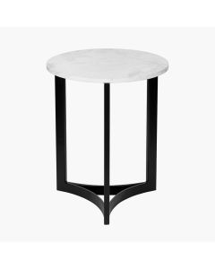 Hendrick White Marble and Black Metal Side Table