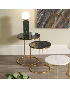 Milly S/2 Black Marble and Gold Metal Side Tables