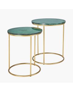 Milly Set of 2 Green Marble and Gold Metal Side Tables