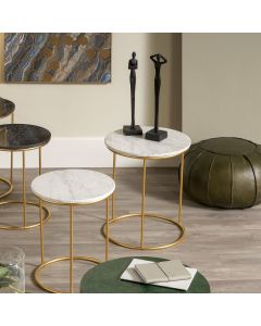 Milly S/2 White Marble and Gold Metal Side Tables