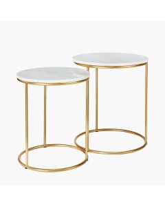 Milly Set of 2 White Marble and Gold Metal Side Tables