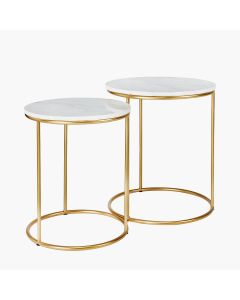 Milly S/2 White Marble and Gold Metal Side Tables