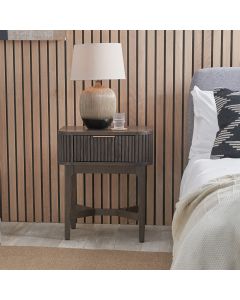 Raie Dark Brown Ribbed Oak and Pine Wood 1 Drawer Unit