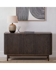 Raie Dark Brown Ribbed Oak & Pine Wood 3 Door Sideboard
